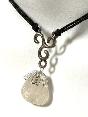 2/$20, Natural Clear Quartz Necklace, Genuine Tumbled Gemstone Cord Necklace